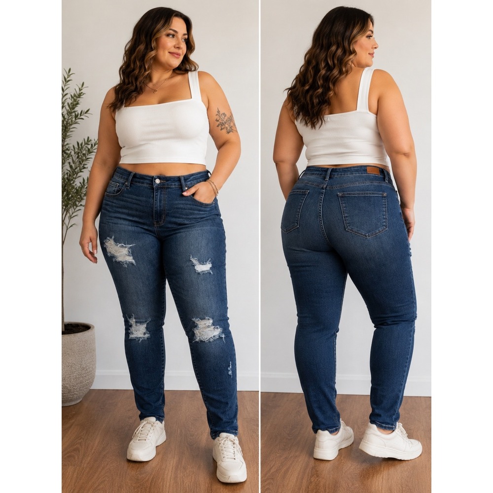 Judy Blue High Waist Distressed Skinny Jeans Dark Wash Destroyed Denim 11/30